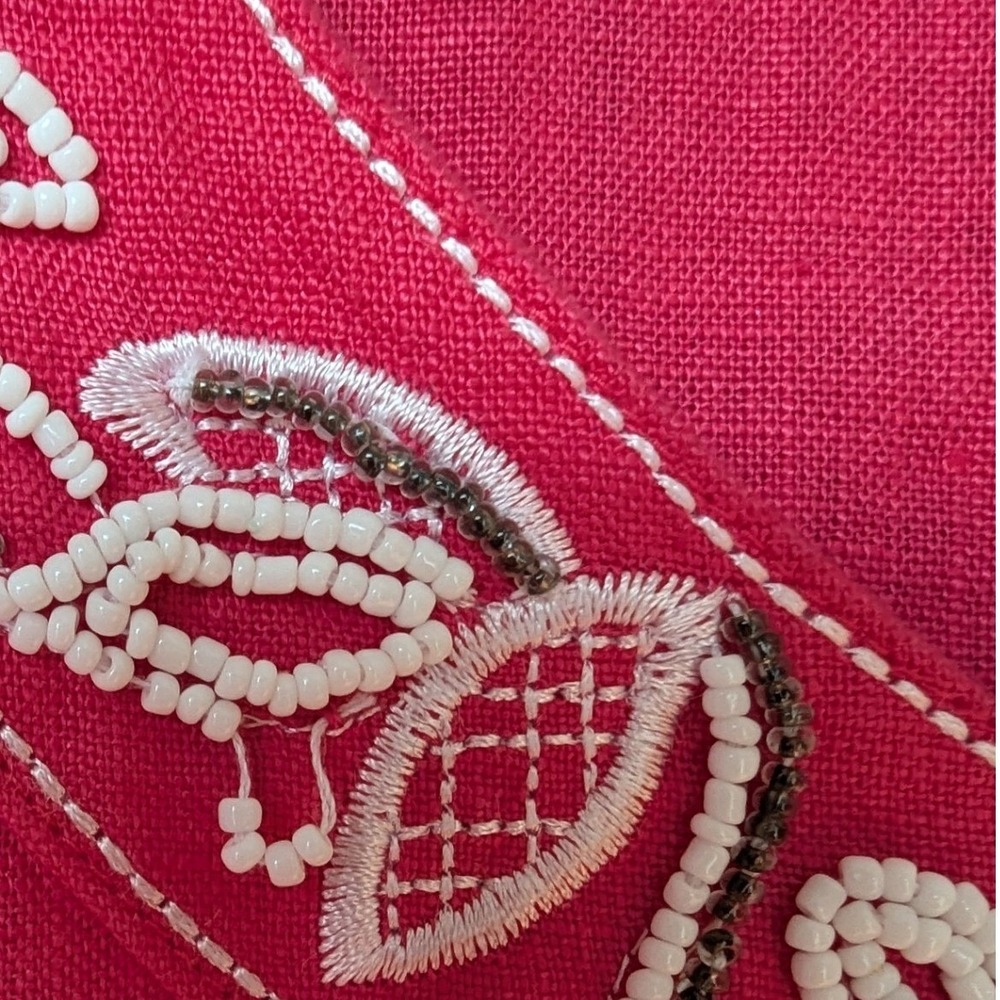 Pink Linen Tunic Top Beaded Floral Embroidery 3/4 Sleeve Women Sz 18 Resortwear - Picture 4 of 7